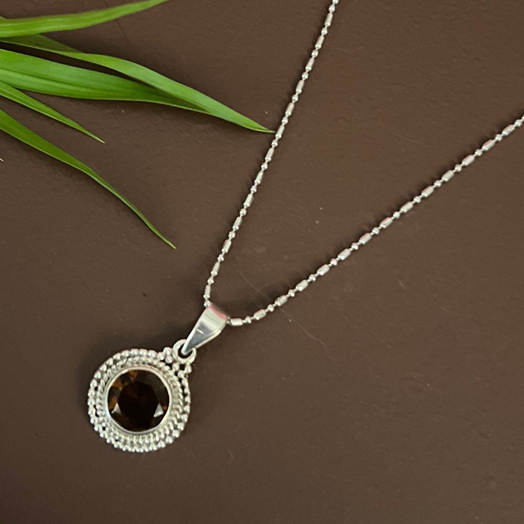 Smokey Quartz Round 925 Silver Pendant The Spring Story