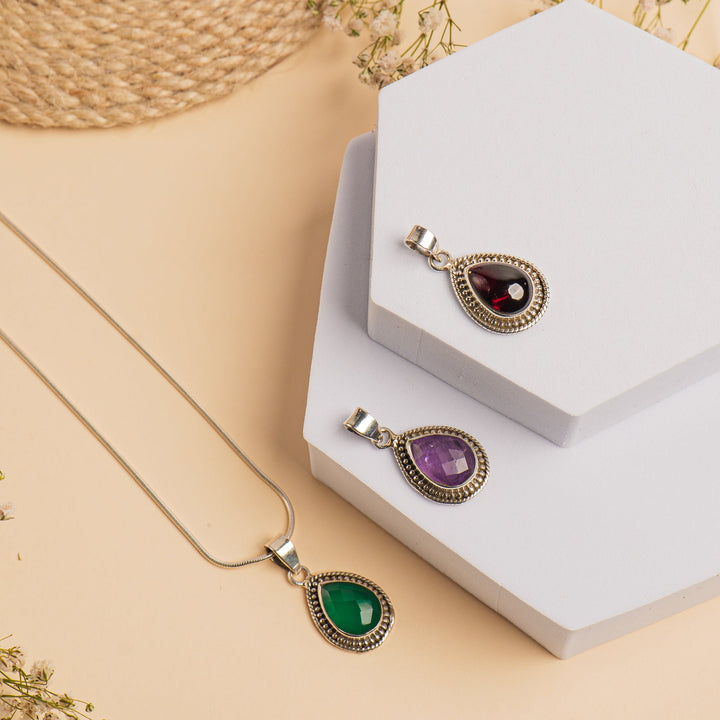 Garnet Drop 925 Silver Pendant The Spring Story