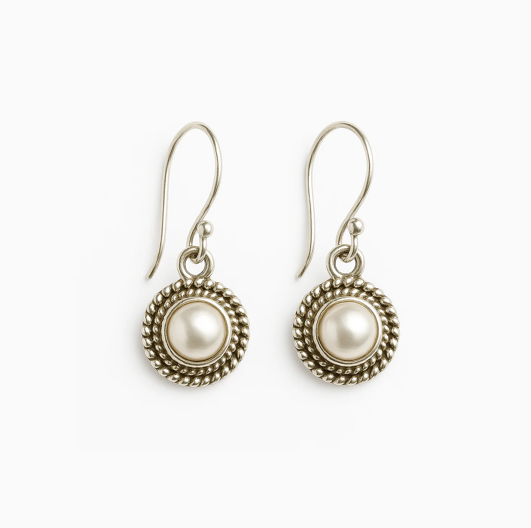 Pearl 925 Silver Round Earrings The Spring Story