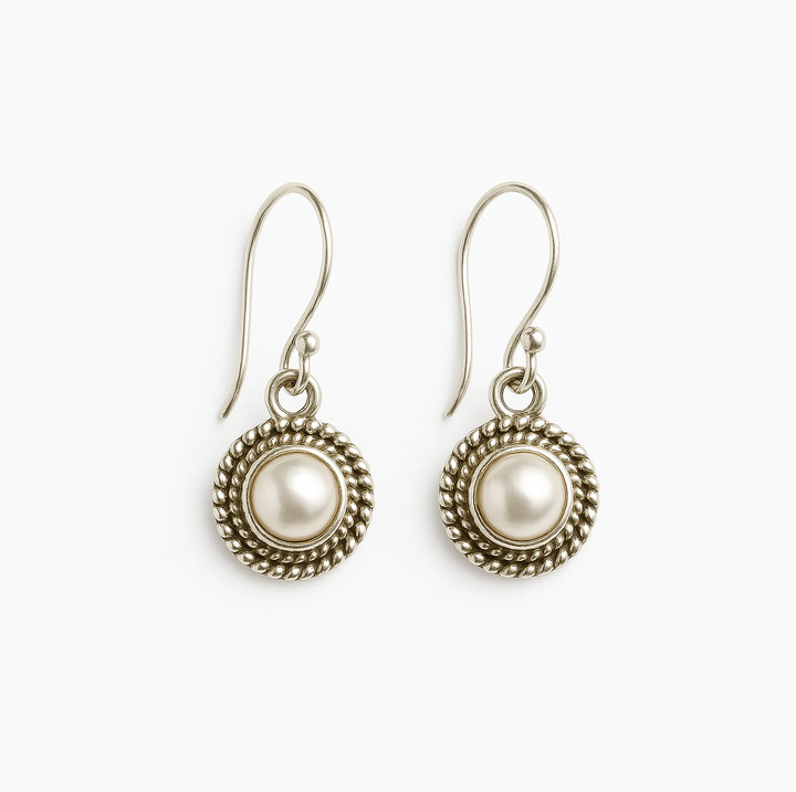 Pearl 925 Silver Round Earrings The Spring Story