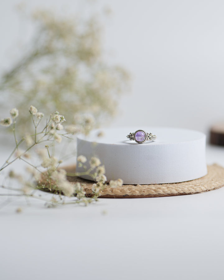 Amethyst 925 Silver Carved Round Ring The Spring Story