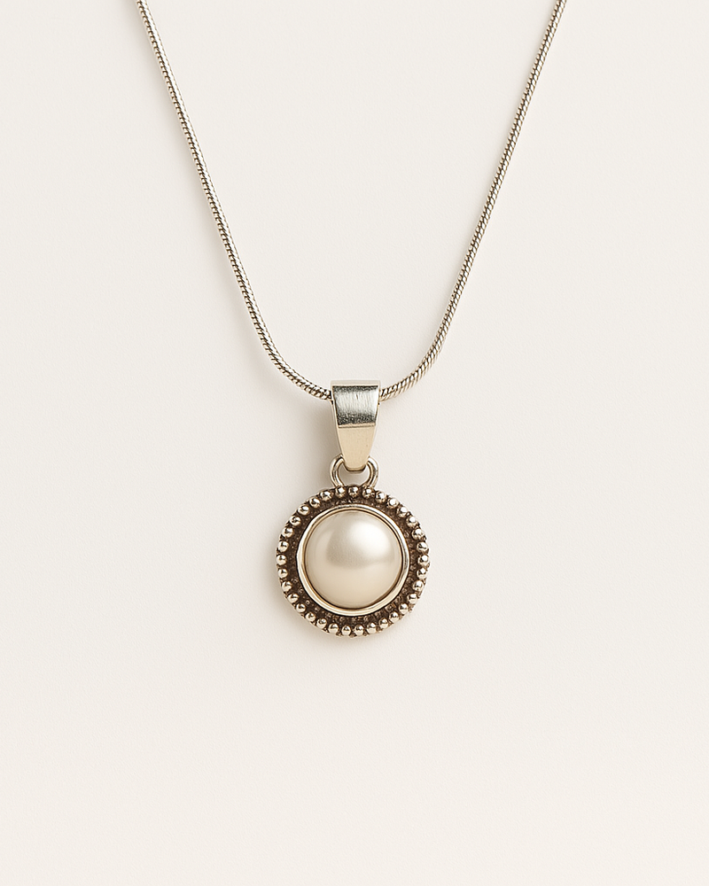 Pearl Round 925 Silver Earring & Pendant Set