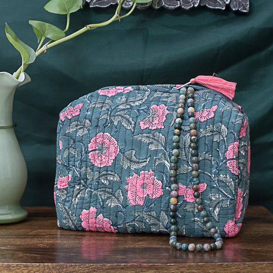 Sarah Handblock Print Cotton Big Travel Pouch