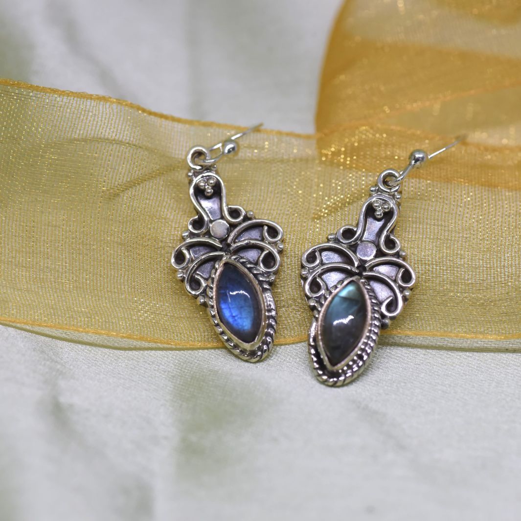 Labradorite 925 Silver Marquise Earrings