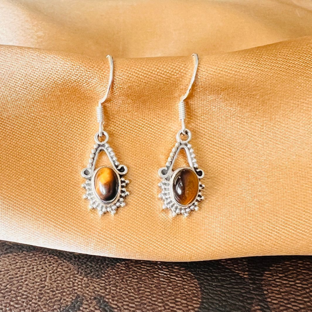 Tiger Eye Hanging 925 Silver Earrings