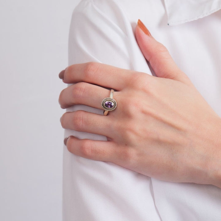 Amethyst 925 Silver Cut Ring