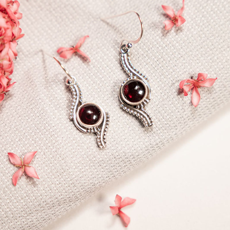 Garnet Zig Zag 925 Silver Earrings