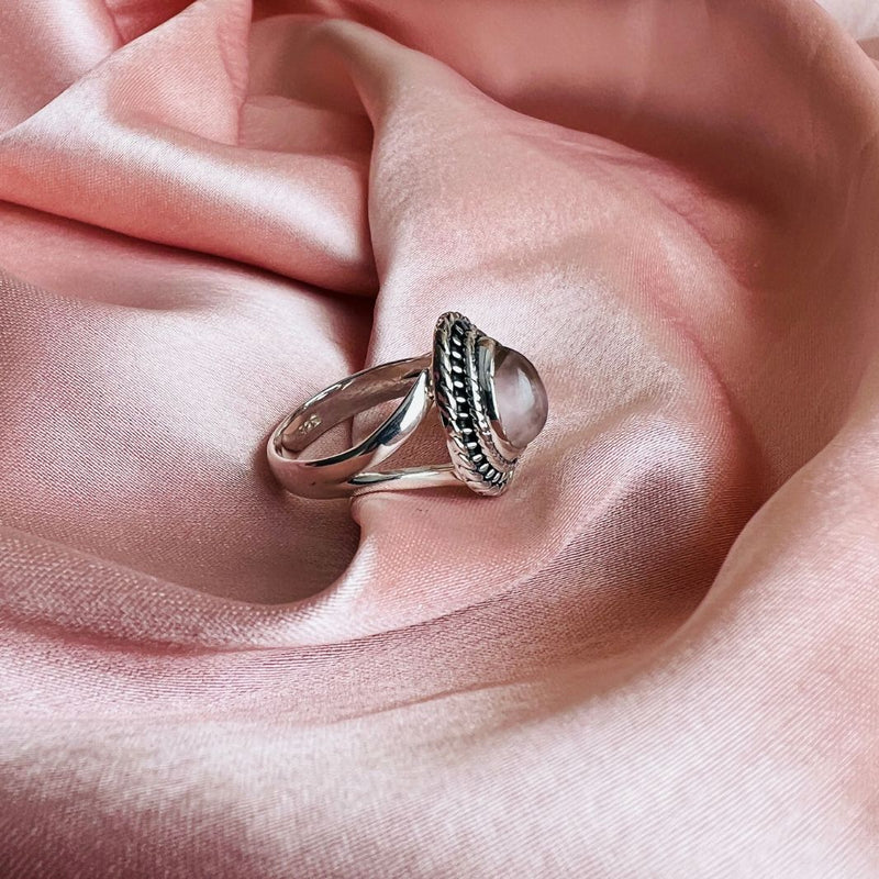 Rose quartz 925 Silver Drop Ring