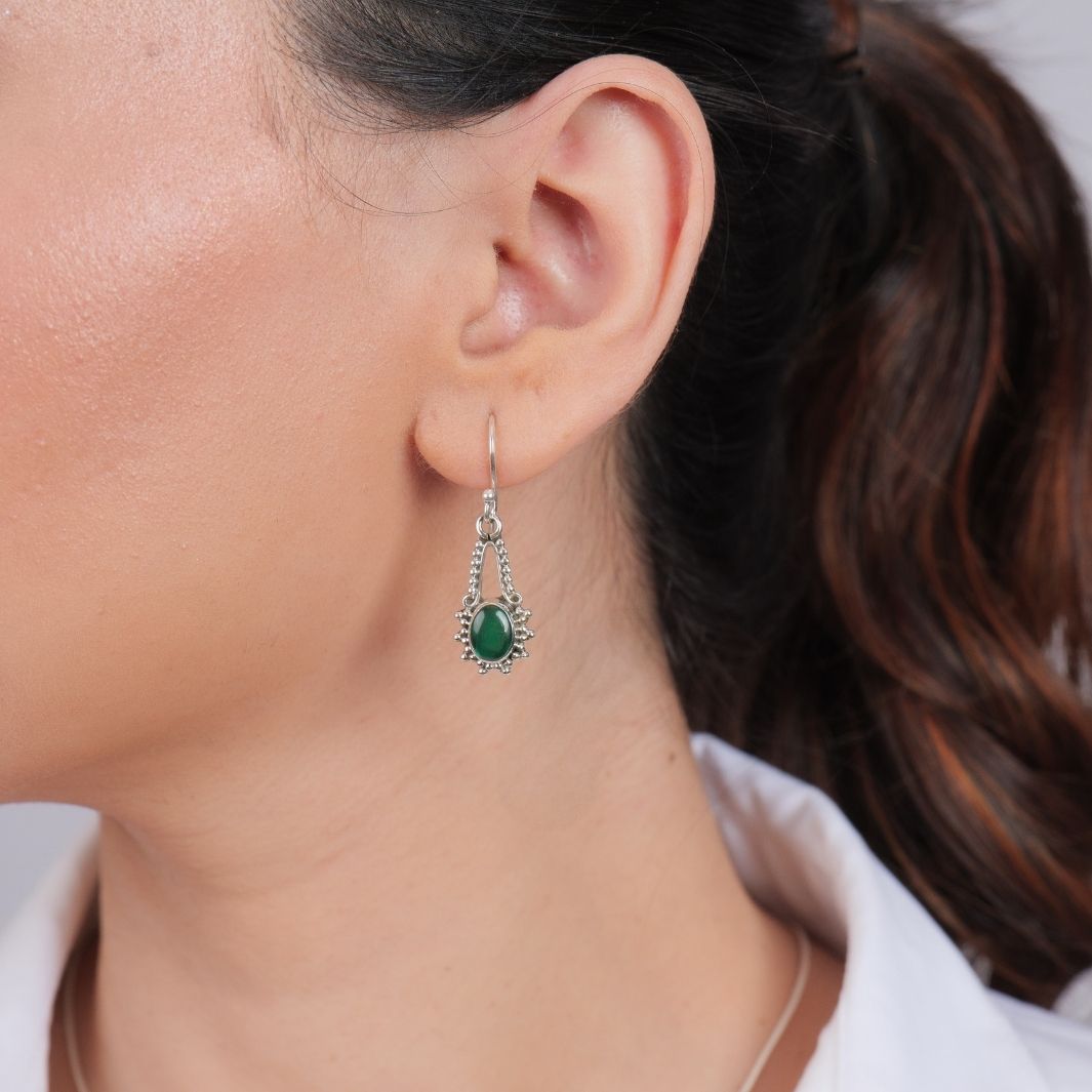 Green Onyx 925 Silver Hanging Earrings