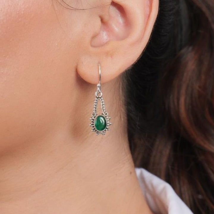 Green Onyx 925 Silver Hanging Earrings