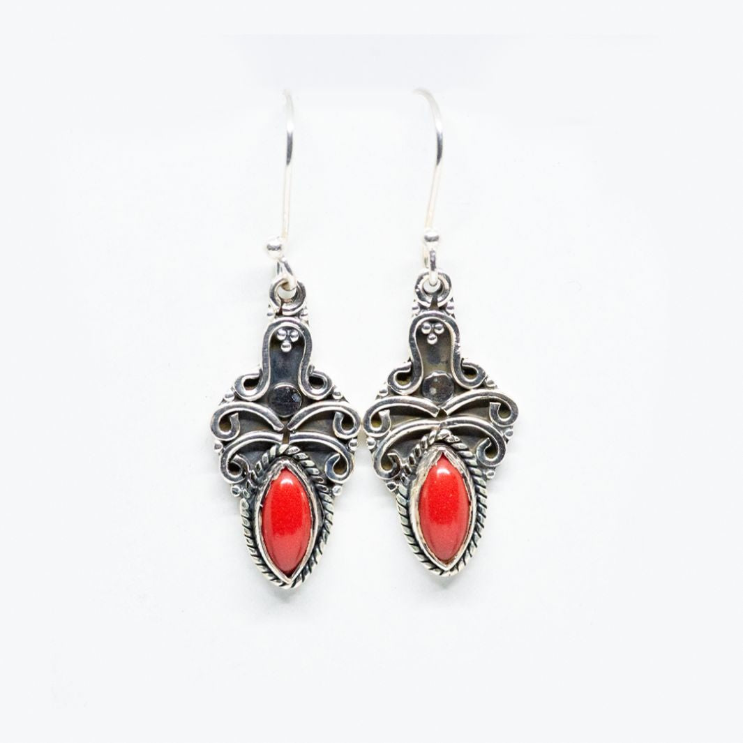 Coral 925 Silver Marquise Earrings