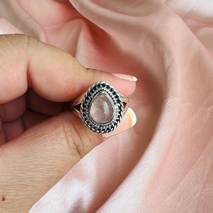 Rose quartz 925 Silver Drop Ring