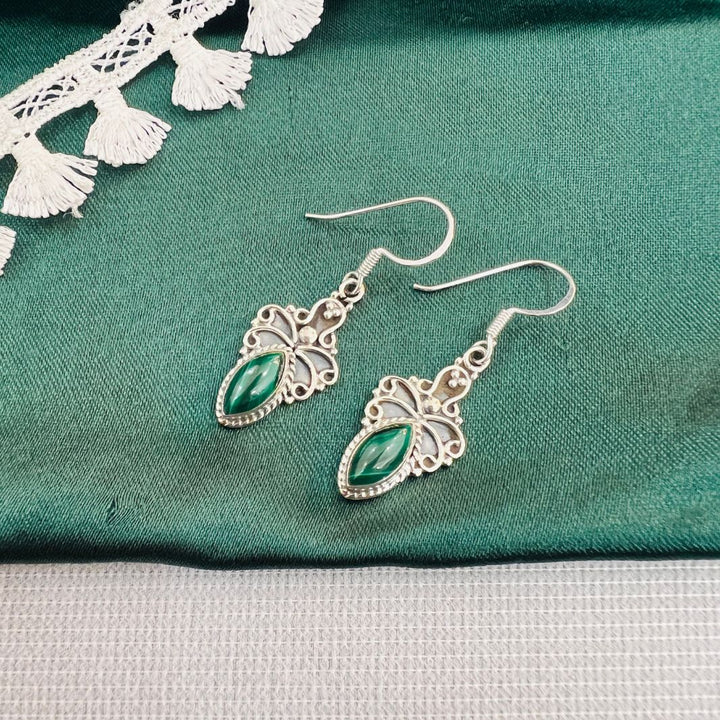 Malachite Marquise 925 Silver Earrings