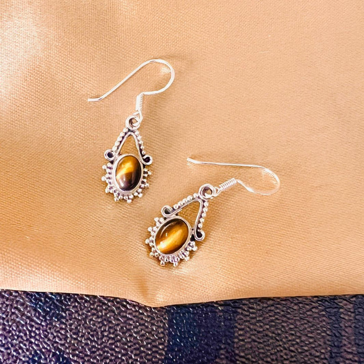 Tiger Eye Hanging 925 Silver Earrings