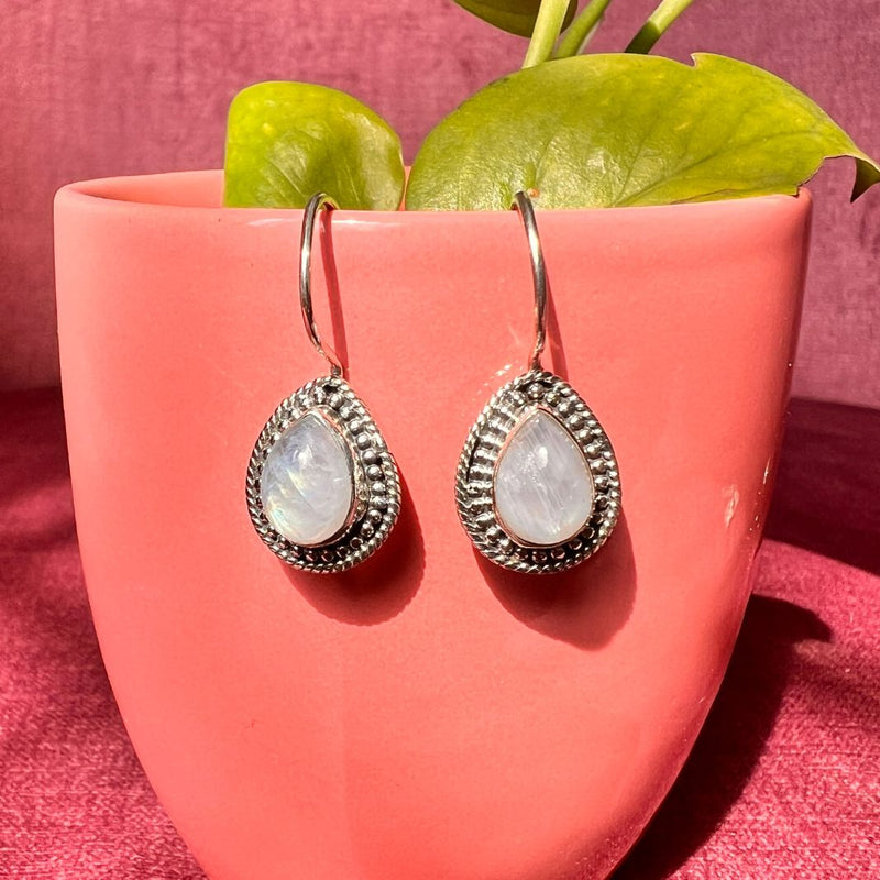 Moon Stone Drop 925 Silver Earrings