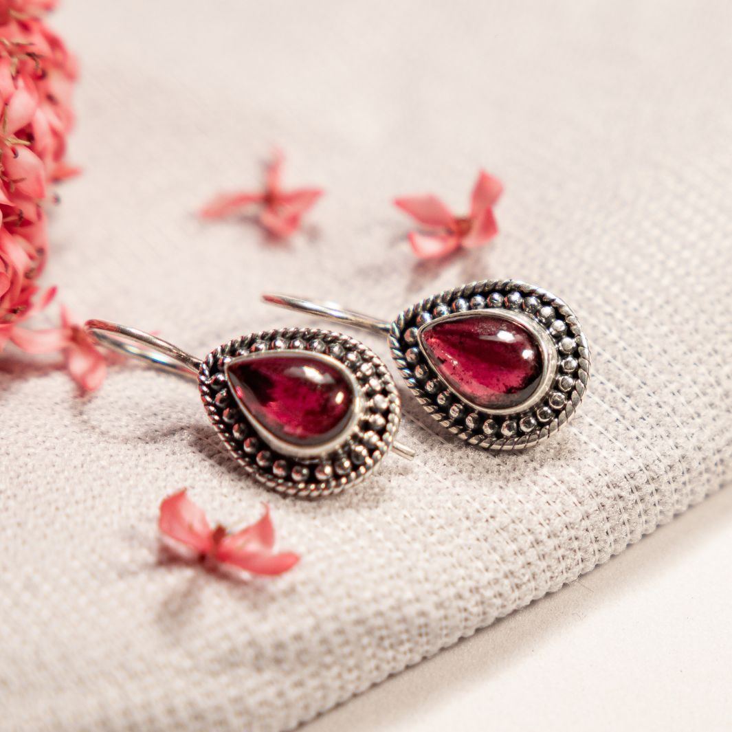 Garnet 925 Silver Drop Earrings