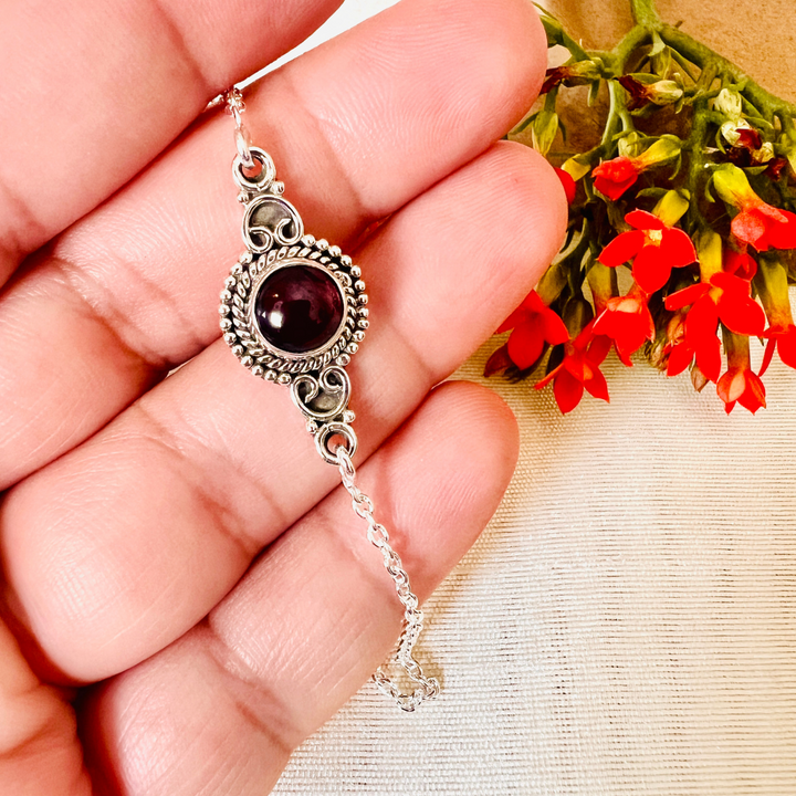 Garnet Round 925 Silver Bracelet