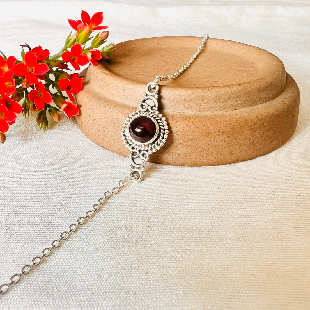 Garnet Round 925 Silver Bracelet
