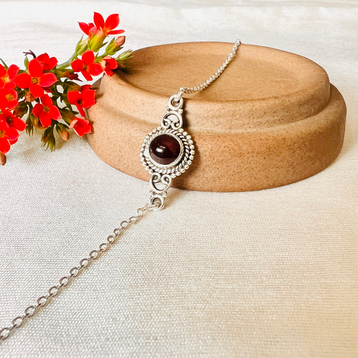 Garnet Round 925 Silver Bracelet