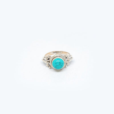Turquoise 925 Silver Carved Round Ring
