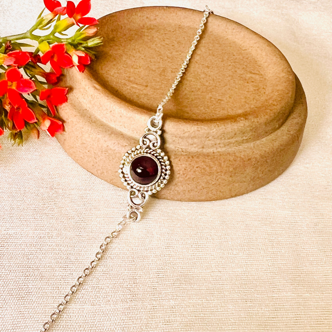Garnet Round 925 Silver Bracelet