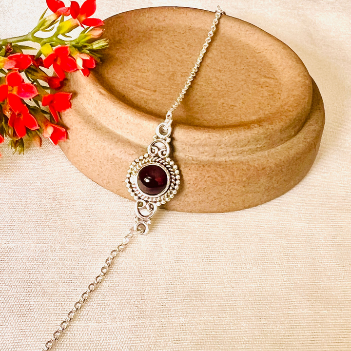 Garnet Round 925 Silver Bracelet