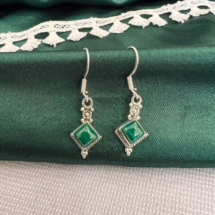 Malachite Diamond Shape 925 Silver Earrings