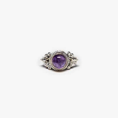 Amethyst 925 Silver Carved Round Ring