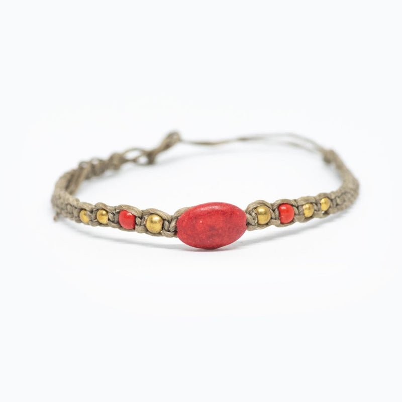 Grey-Red Thread & Bead Bracelet
