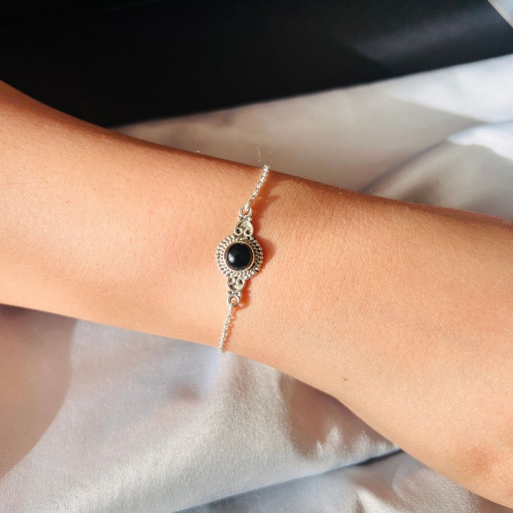 Black Onyx Round 925 Silver Bracelet