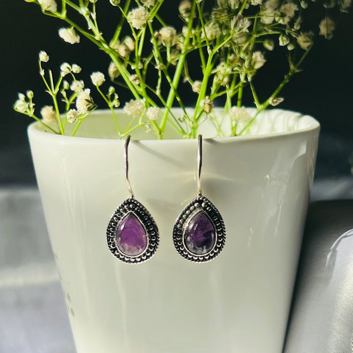 Amethyst 925 Silver Drop Shape Earrings