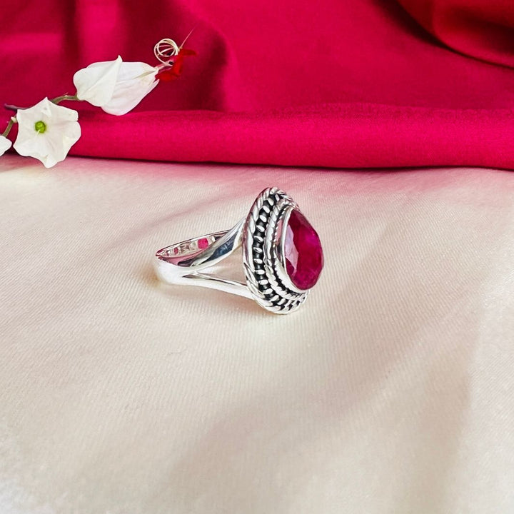 Dyed Ruby 925 Silver Drop Ring