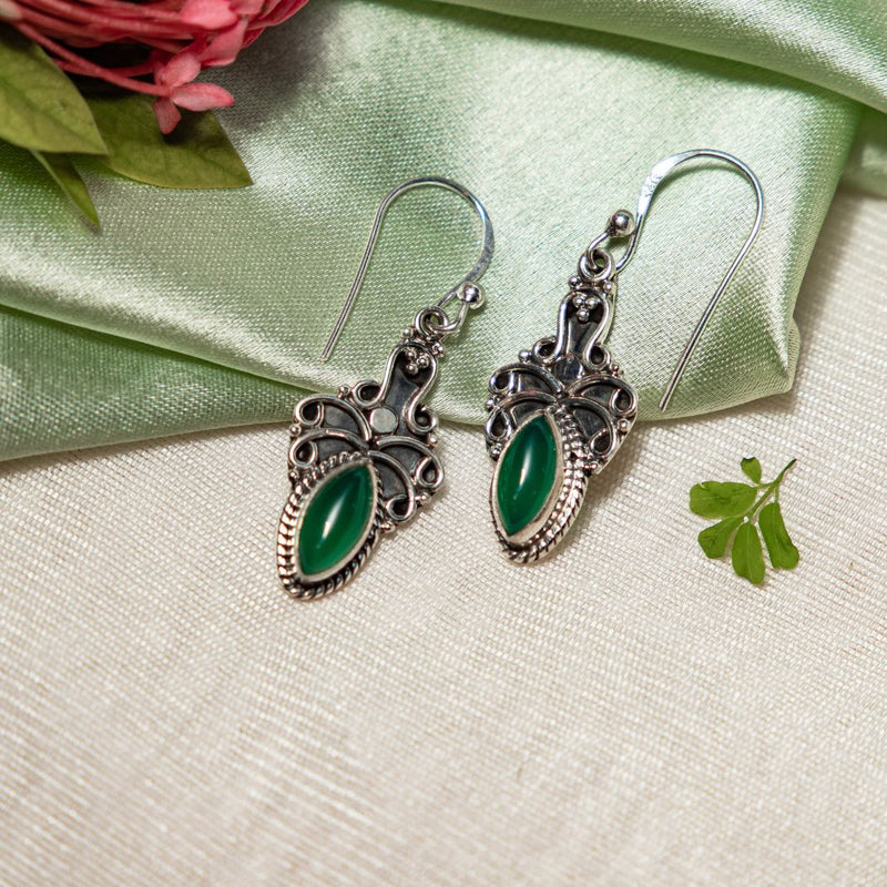Green Onyx 925 Silver Marquise Earrings