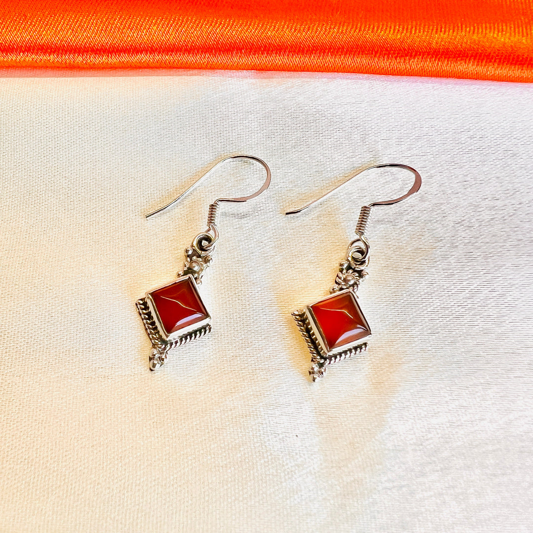 Carnelian Diamond Shape 925 Silver Earrings