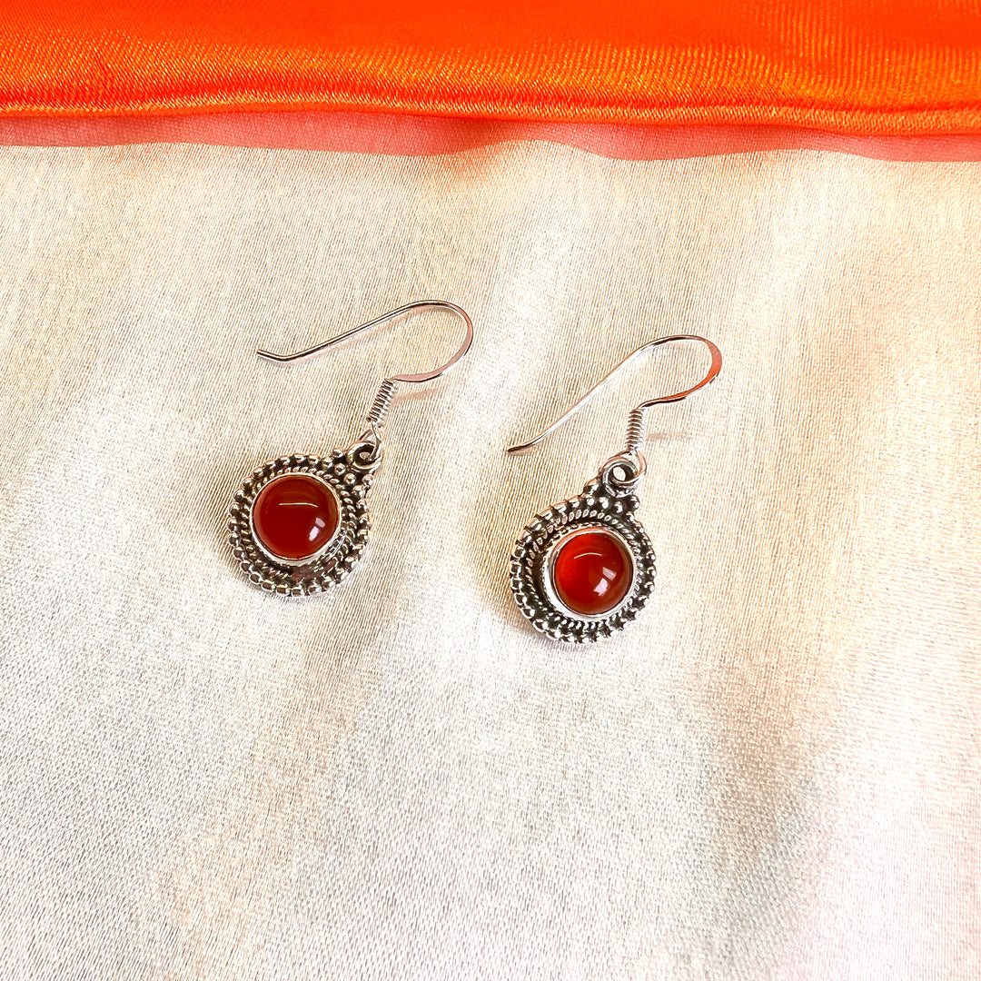 Carnelian Round 925 Silver Earrings