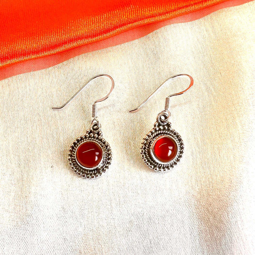 Carnelian Round 925 Silver Earrings