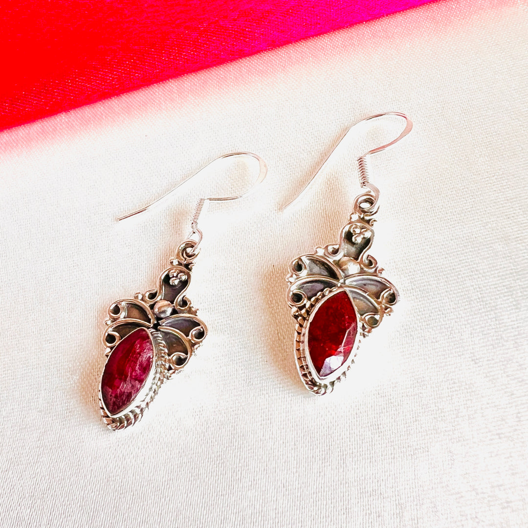 Dyed Ruby Marquise 925 Silver Earrings