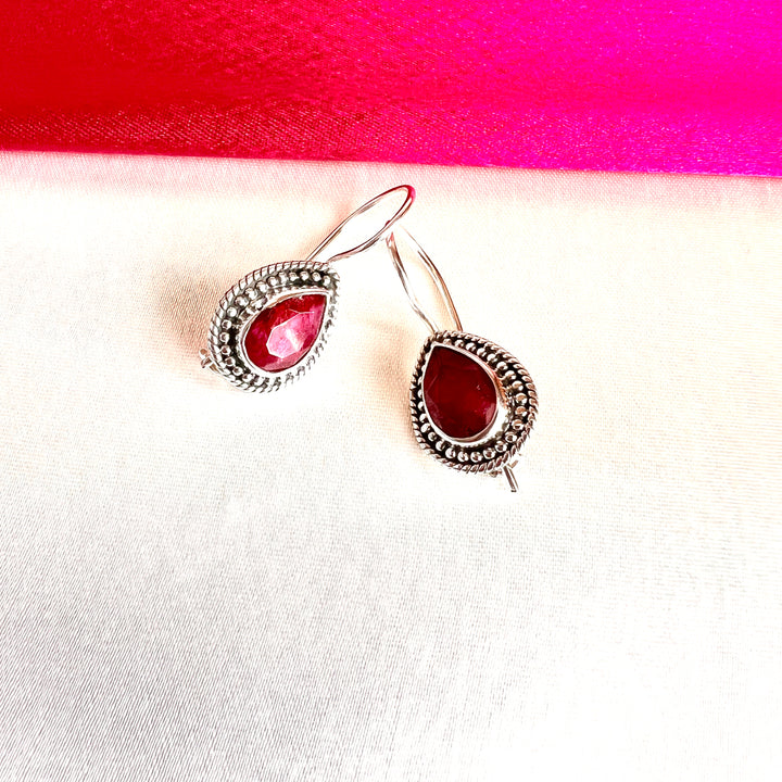 Dyed Ruby Drop Shape 925 Silver Earrings