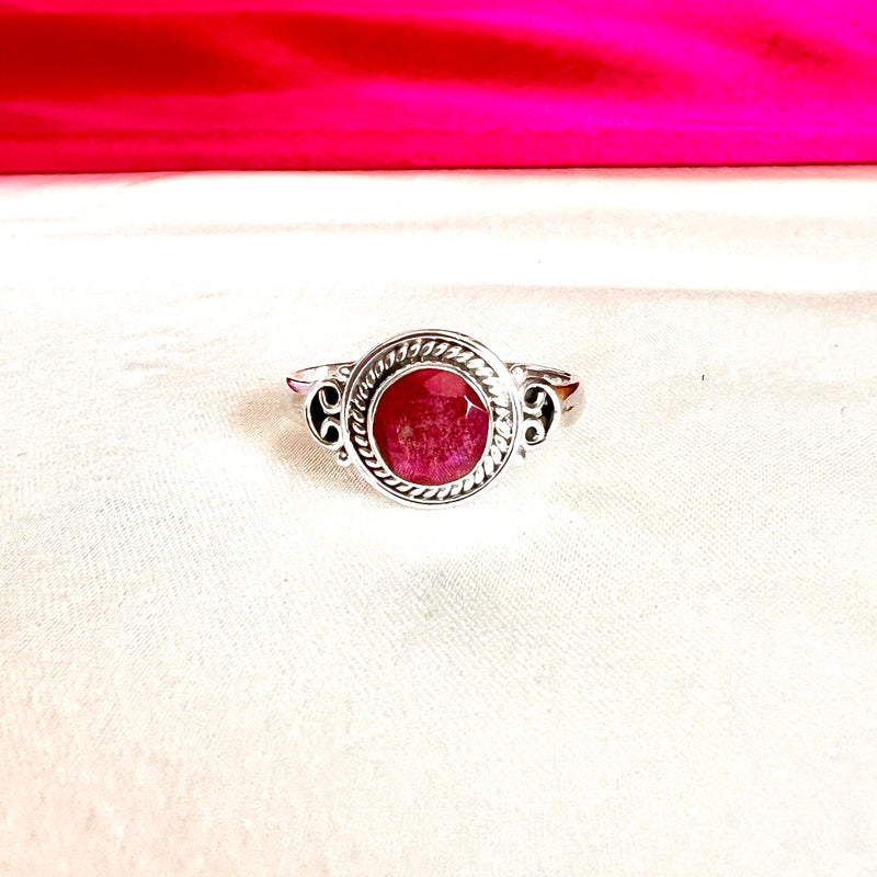 Dyed Ruby Round 925 Silver Ring