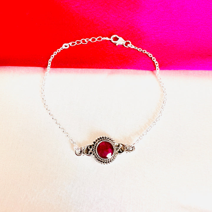 Dyed Ruby Round 925 Silver Bracelet