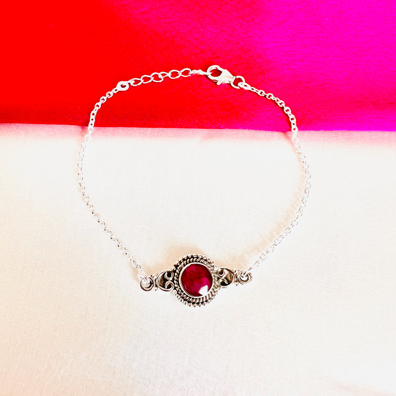 Dyed Ruby Round 925 Silver Bracelet