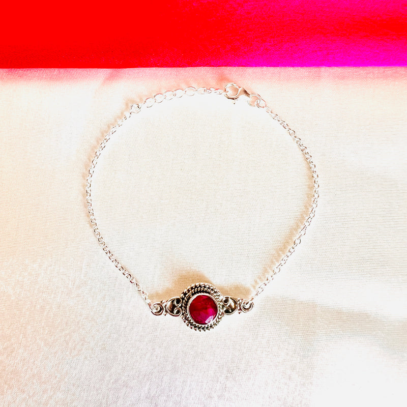 Dyed Ruby Round 925 Silver Bracelet