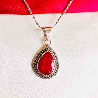 Dyed Ruby Drop 925 Silver Pendant