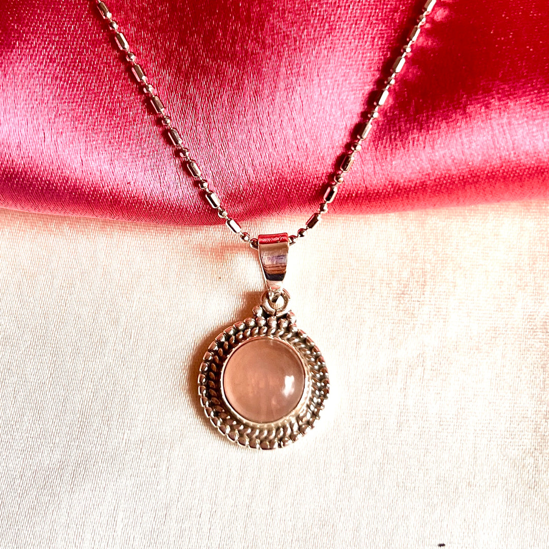 Rose Quartz Round 925 Silver Pendant