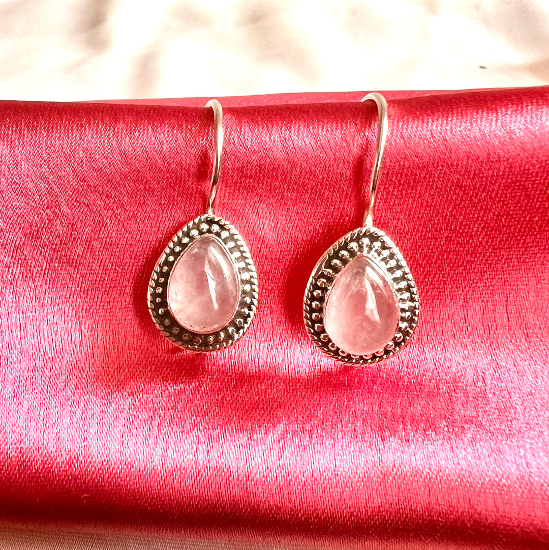 Rose Quartz Drop 925 Silver Earrings