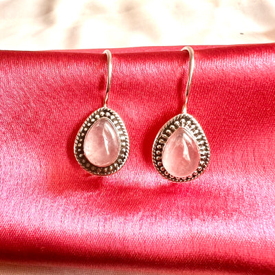 Rose Quartz Drop 925 Silver Earring & Pendant Set