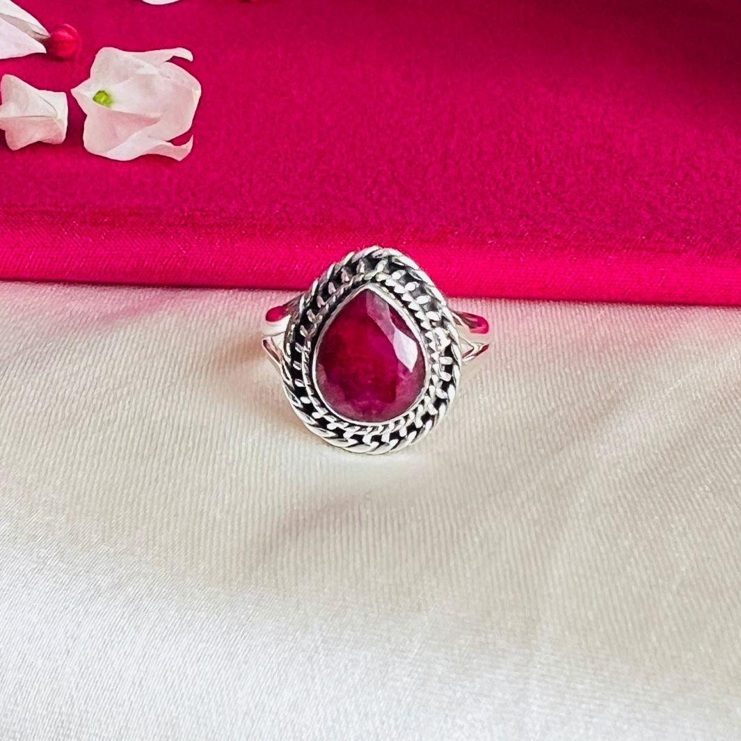 Dyed Ruby 925 Silver Drop Ring