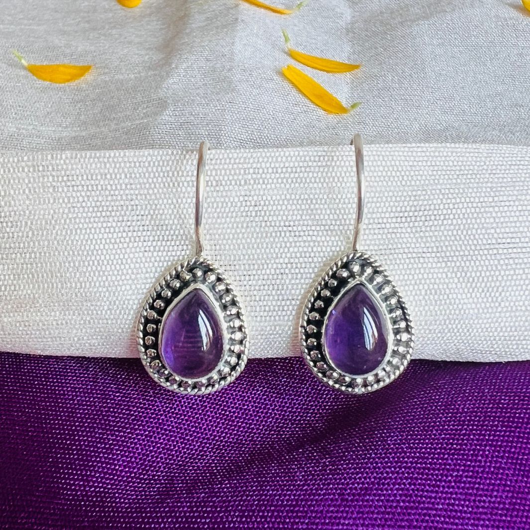 Amethyst 925 Silver Drop Shape Earrings