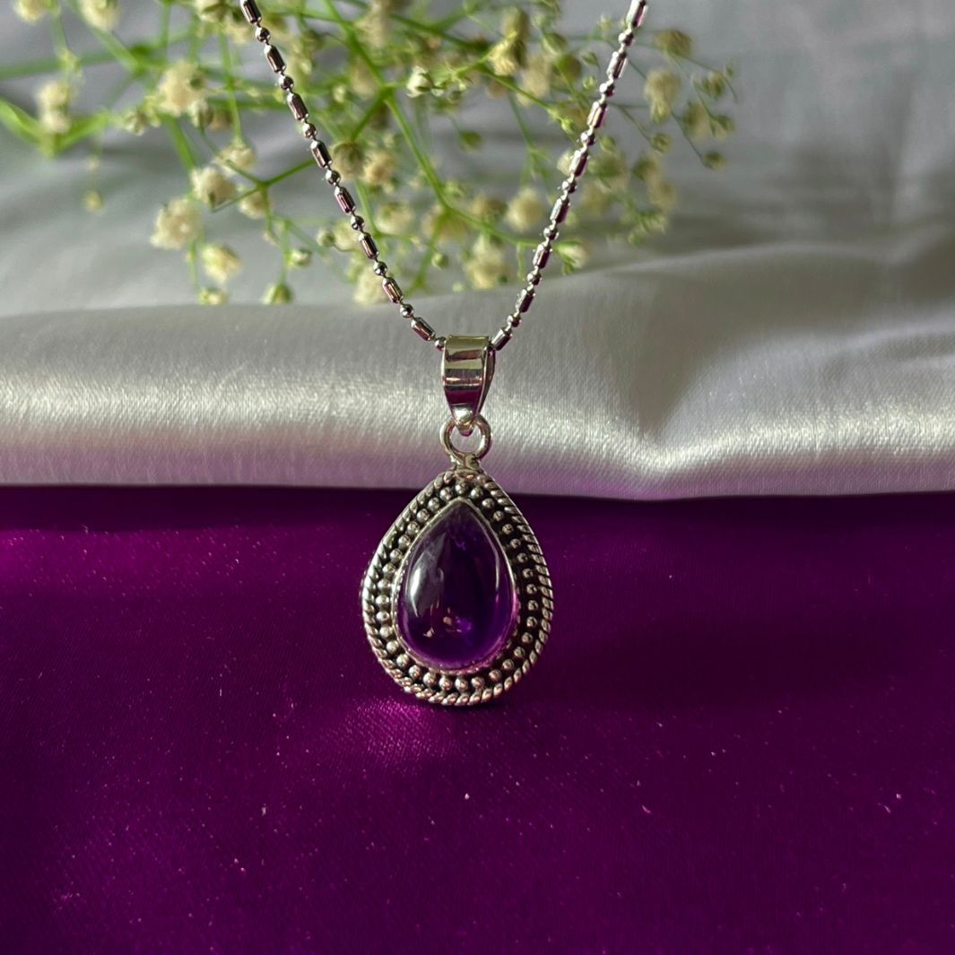 Amethyst Drop 925 Silver Earring & Pendant Set