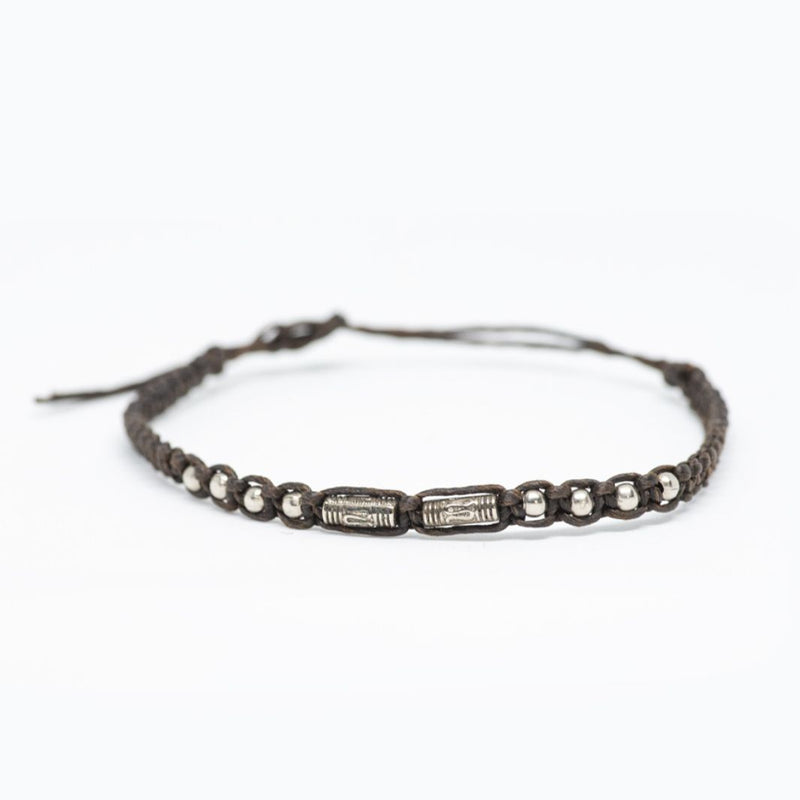 Brown-Silver Thread & Bead Bracelet